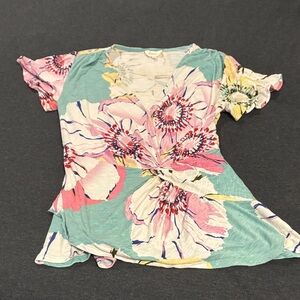Deletta Floral Wrap Blouse - Pink, Green, and Yellow